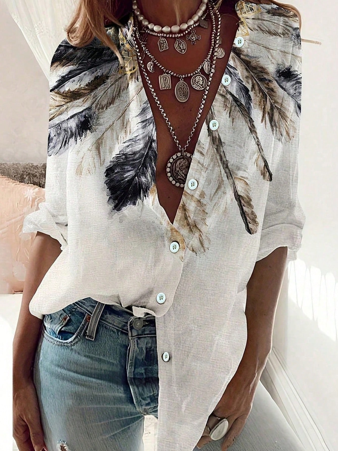 Embroidery Online - Chemise à manches longues pour femmes,