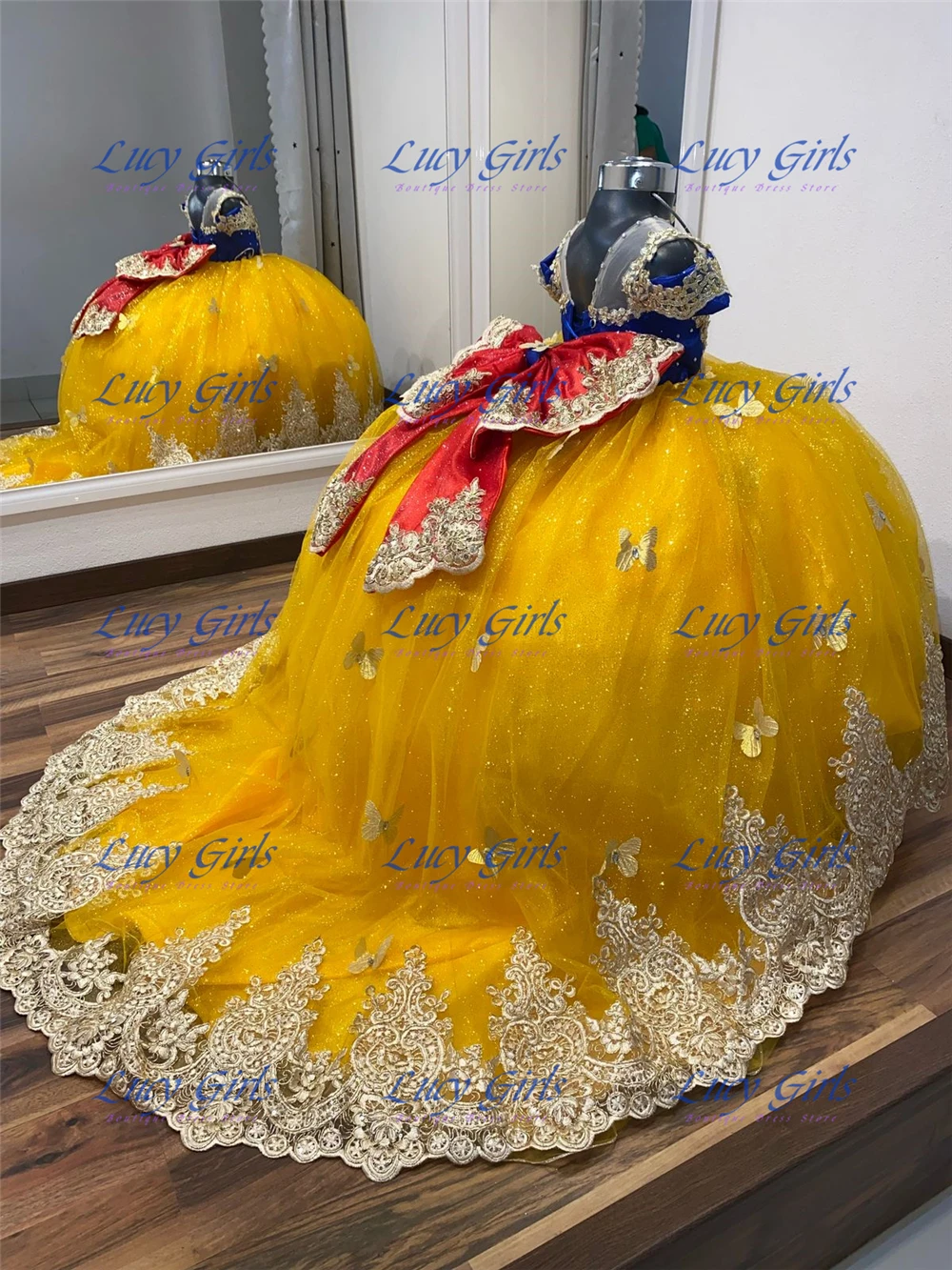Embroidery Yellow Dress - Robe de demoiselle d'honneur en Tulle