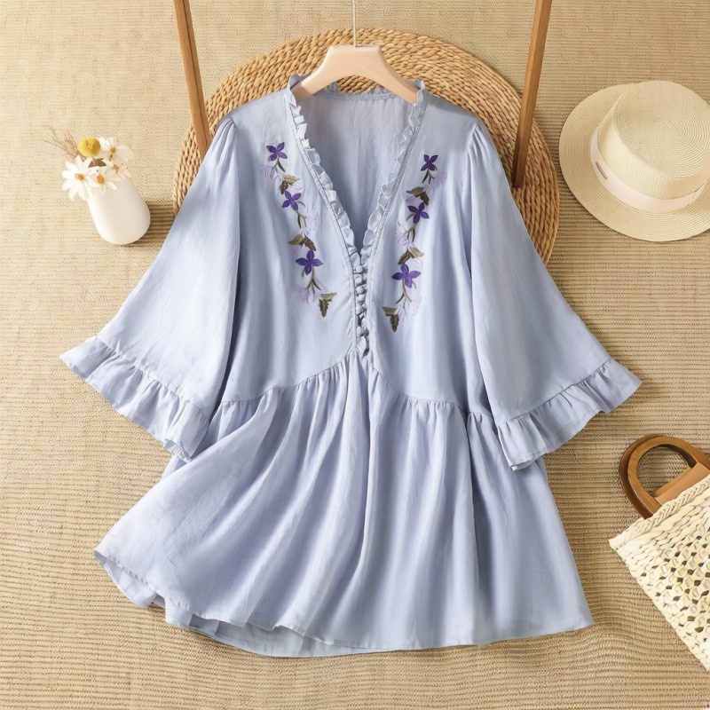 Embroidery Cotton Shirt - Chemise élégante en coton et lin