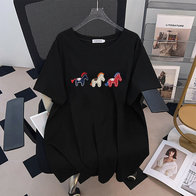 T-shirt brodé poney pour femme - Embroidery Cotton Shirt avis et prix