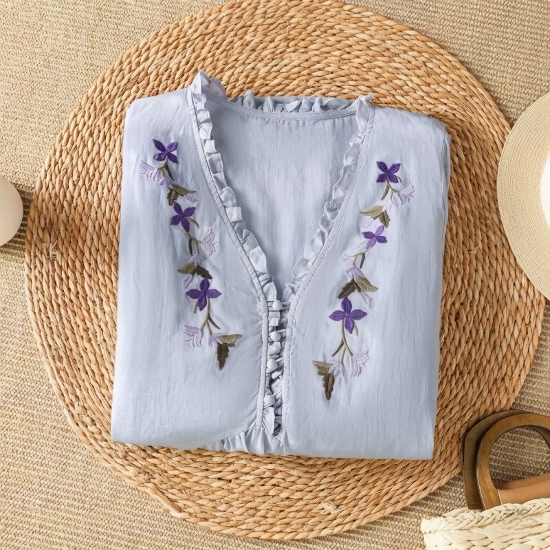 Chemise élégante en coton et l - Embroidery Cotton Shirt avis et prix