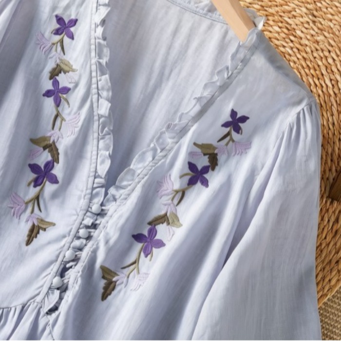 Chemise élégante en coton et l - Embroidery Cotton Shirt avis et prix